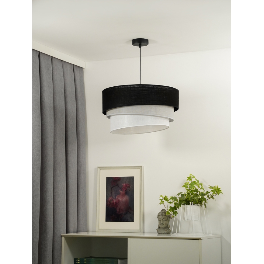 Duolla - Ljuskrona med textilsladd TRIO 1xE27/15W/230V diameter 45 cm svart/grå/vit