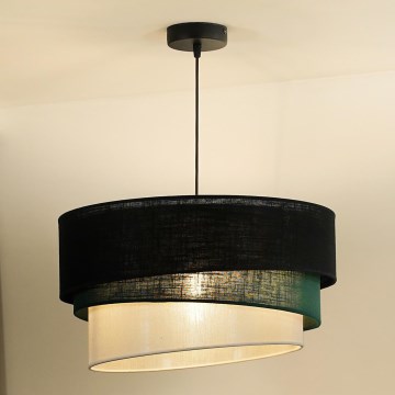 Duolla - Ljuskrona med textilsladd TRIO 1xE27/15W/230V diameter 45 cm svart/grön/vit