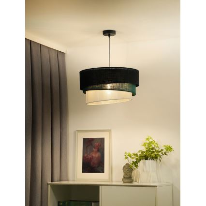 Duolla - Ljuskrona med textilsladd TRIO 1xE27/15W/230V diameter 45 cm svart/grön/vit
