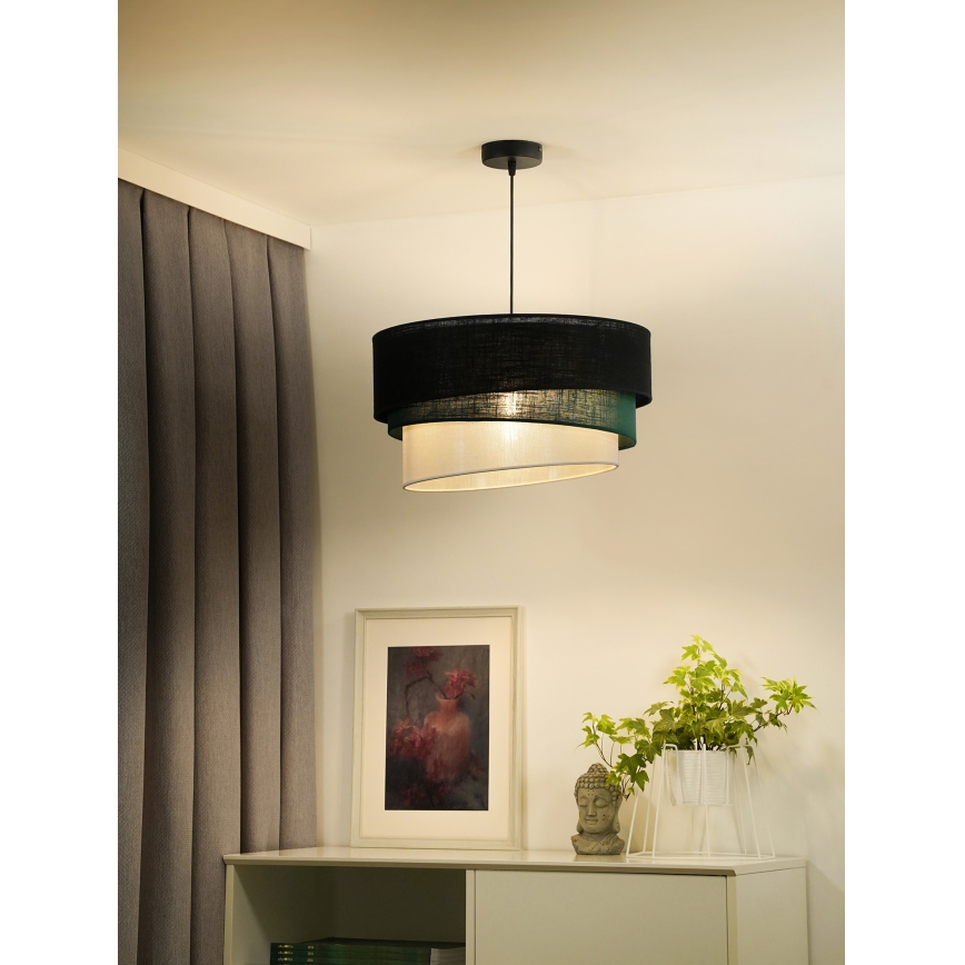 Duolla - Ljuskrona med textilsladd TRIO 1xE27/15W/230V diameter 45 cm svart/grön/vit