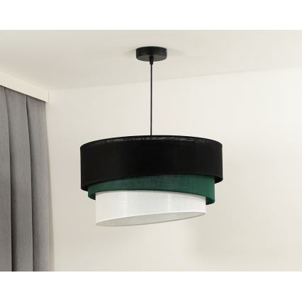 Duolla - Ljuskrona med textilsladd TRIO 1xE27/15W/230V diameter 45 cm svart/grön/vit