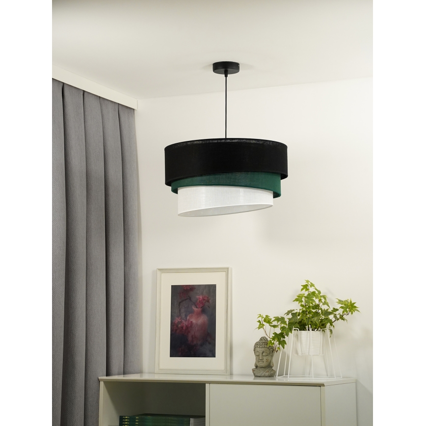 Duolla - Ljuskrona med textilsladd TRIO 1xE27/15W/230V diameter 45 cm svart/grön/vit