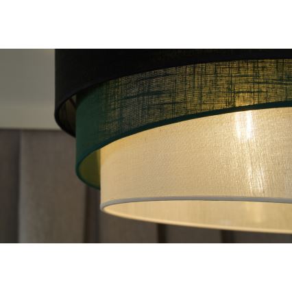 Duolla - Ljuskrona med textilsladd TRIO 1xE27/15W/230V diameter 45 cm svart/grön/vit