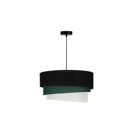 Duolla - Ljuskrona med textilsladd TRIO 1xE27/15W/230V diameter 45 cm svart/grön/vit