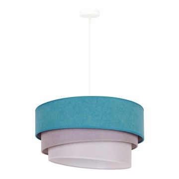 Duolla - Ljuskrona med textilsladd TRIO 1xE27/15W/230V diameter 45 cm turkos/grå/vit