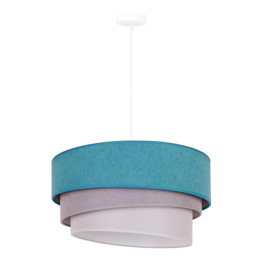 Duolla - Ljuskrona med textilsladd TRIO 1xE27/15W/230V diameter 45 cm turkos/grå/vit