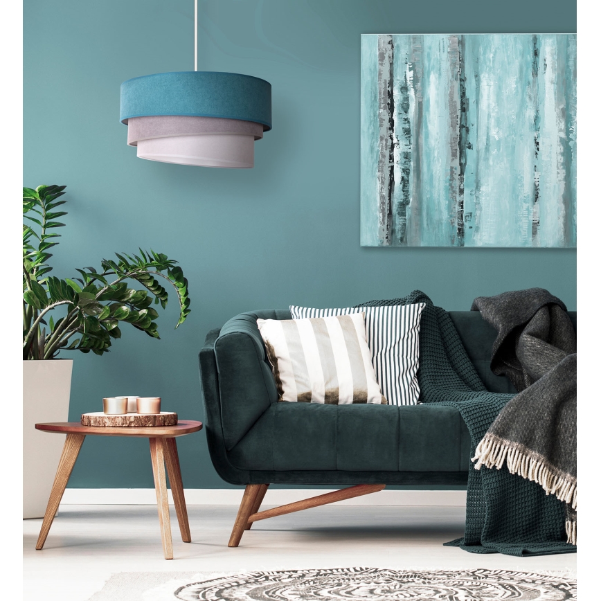 Duolla - Ljuskrona med textilsladd TRIO 1xE27/15W/230V diameter 45 cm turkos/grå/vit