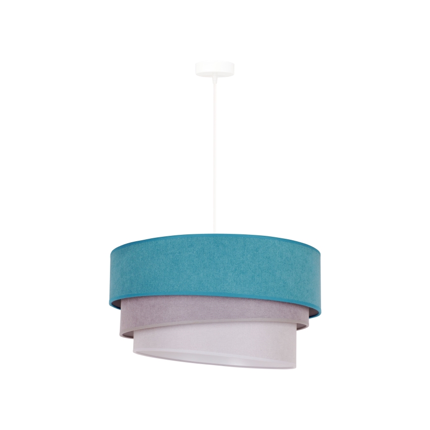 Duolla - Ljuskrona med textilsladd TRIO 1xE27/15W/230V diameter 45 cm turkos/grå/vit