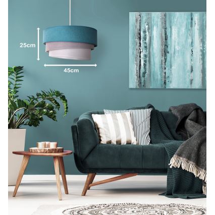 Duolla - Ljuskrona med textilsladd TRIO 1xE27/15W/230V diameter 45 cm turkos/grå/vit