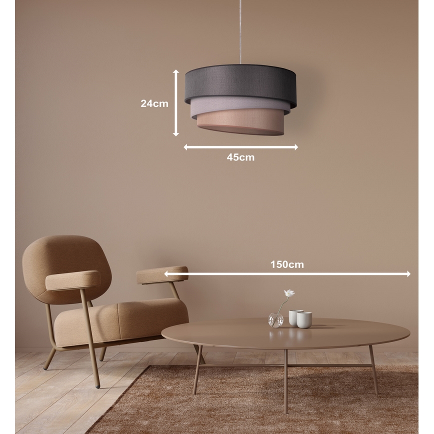 Duolla - Ljuskrona med textilsladd TRIO 1xE27/40W/230V diameter 45 cm antracit/grå/brun