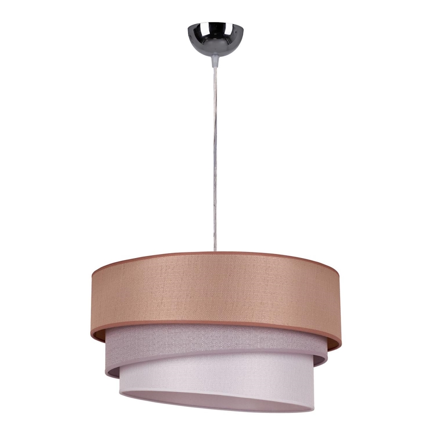Duolla - Ljuskrona med textilsladd TRIO 1xE27/40W/230V diameter 45 cm brun/grå/silver