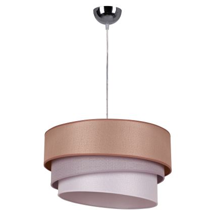 Duolla - Ljuskrona med textilsladd TRIO 1xE27/40W/230V diameter 45 cm brun/grå/silver