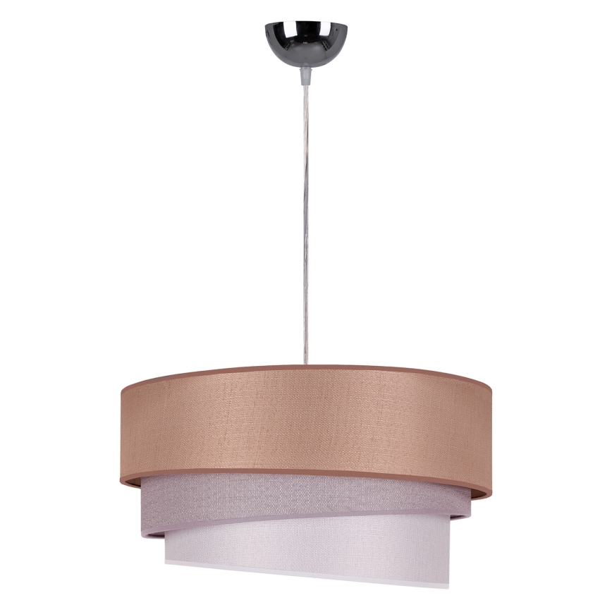 Duolla - Ljuskrona med textilsladd TRIO 1xE27/40W/230V diameter 45 cm brun/grå/silver