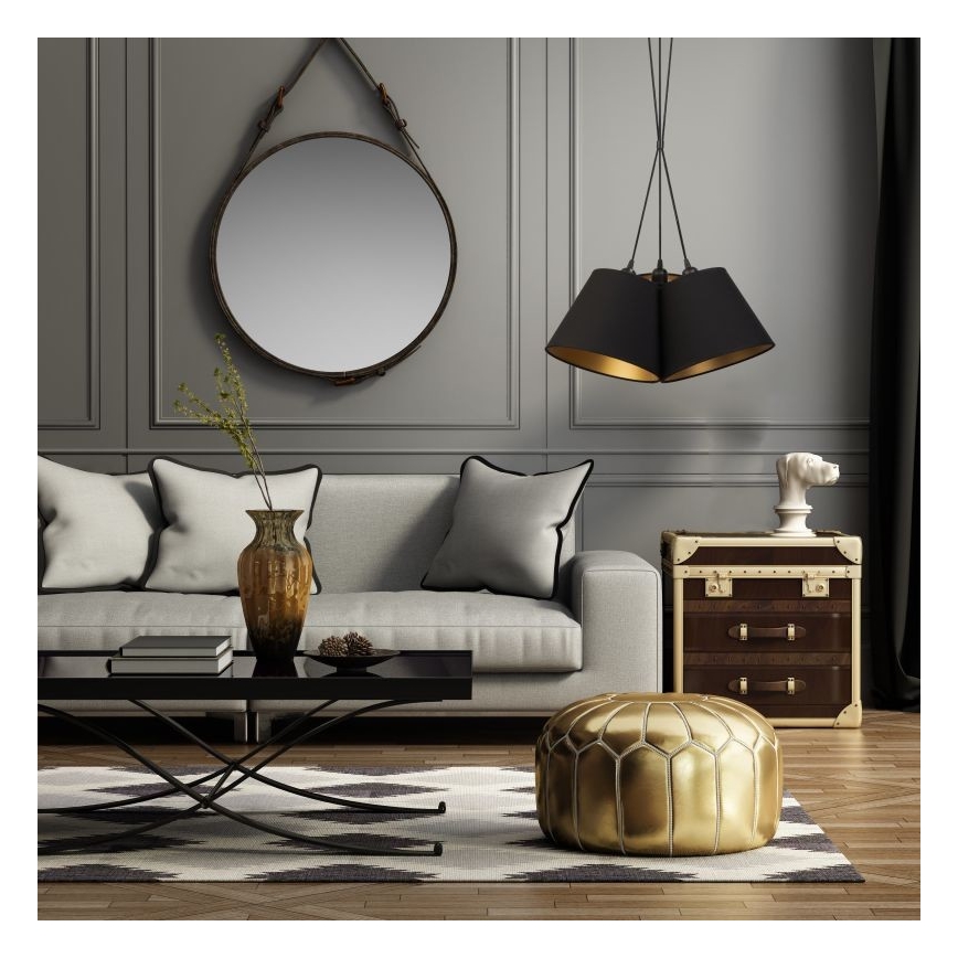 Duolla - Ljuskrona med textilsladd TWIGGY 3xE27/40W/230V diameter 45 cm svart