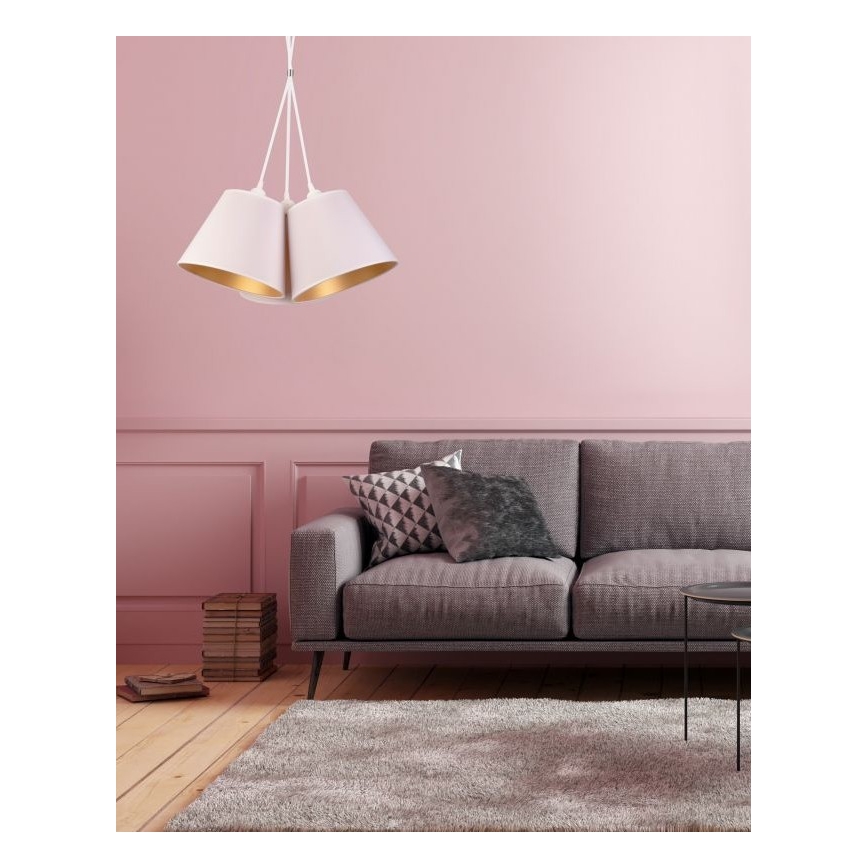 Duolla - Ljuskrona med textilsladd TWIGGY 3xE27/40W/230V diameter 60 cm vit