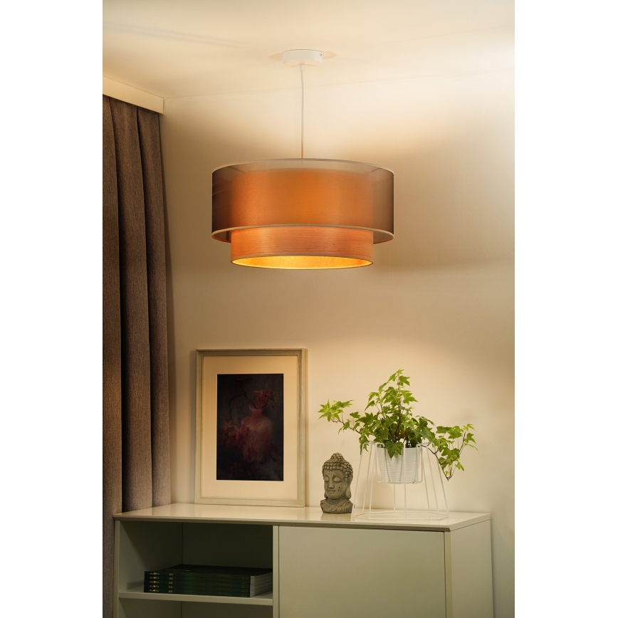 Duolla - Ljuskrona med textilsladd WOOD BOHO 1xE27/15W/230V diameter 45 cm koppar/beige