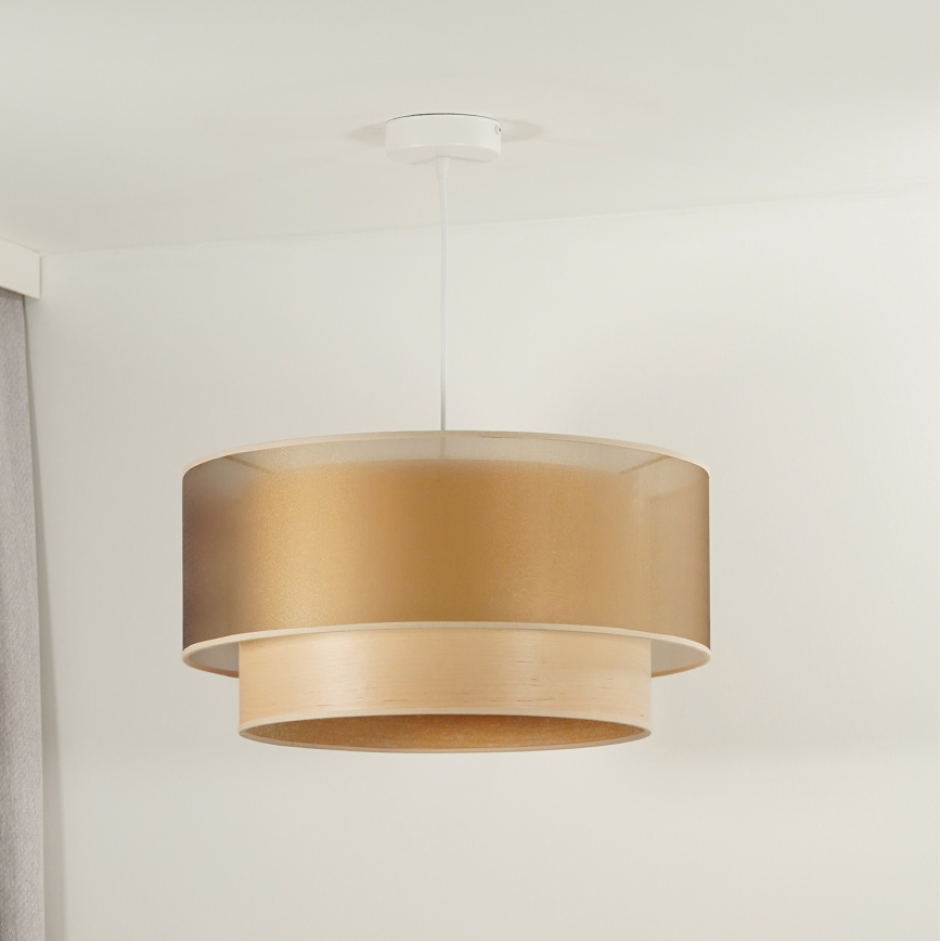 Duolla - Ljuskrona med textilsladd WOOD BOHO 1xE27/15W/230V diameter 45 cm koppar/beige
