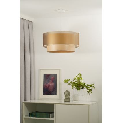 Duolla - Ljuskrona med textilsladd WOOD BOHO 1xE27/15W/230V diameter 45 cm koppar/beige