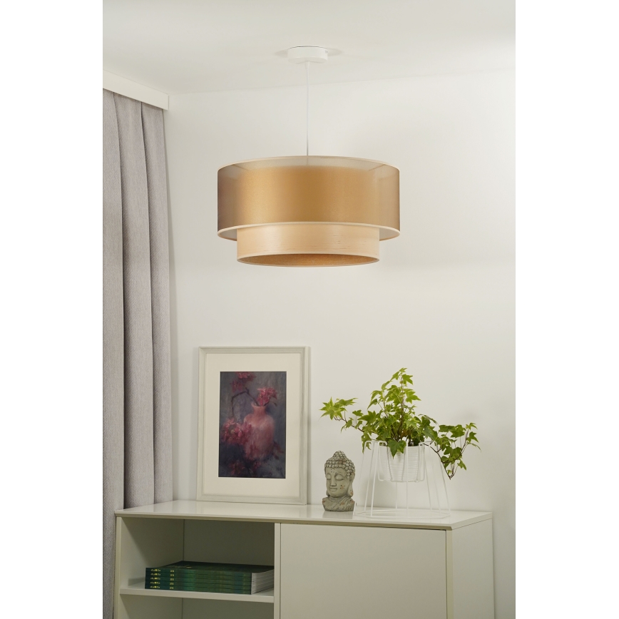 Duolla - Ljuskrona med textilsladd WOOD BOHO 1xE27/15W/230V diameter 45 cm koppar/beige
