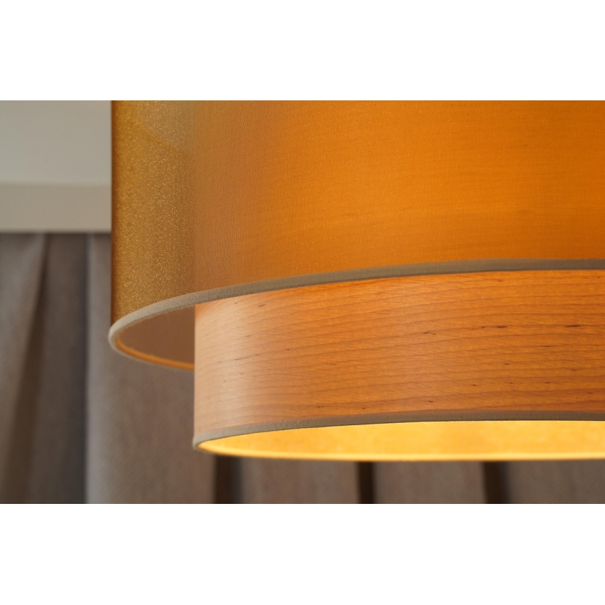 Duolla - Ljuskrona med textilsladd WOOD BOHO 1xE27/15W/230V diameter 45 cm koppar/beige