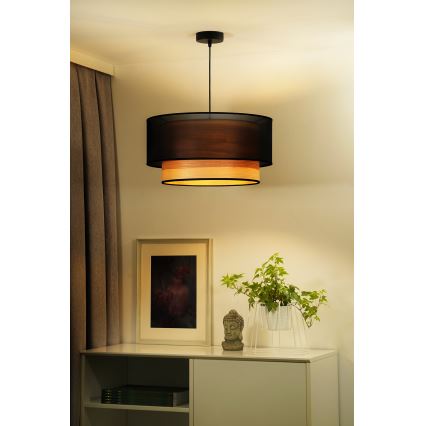 Duolla - Ljuskrona med textilsladd WOOD BOHO 1xE27/15W/230V diameter 45 cm svart/beige