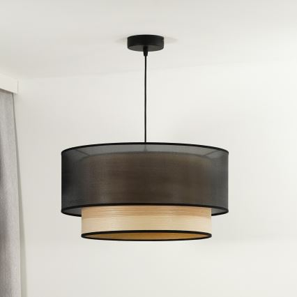 Duolla - Ljuskrona med textilsladd WOOD BOHO 1xE27/15W/230V diameter 45 cm svart/beige