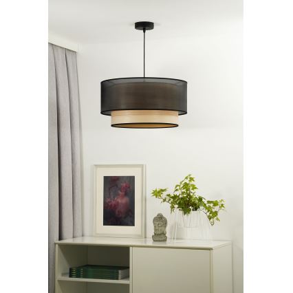 Duolla - Ljuskrona med textilsladd WOOD BOHO 1xE27/15W/230V diameter 45 cm svart/beige
