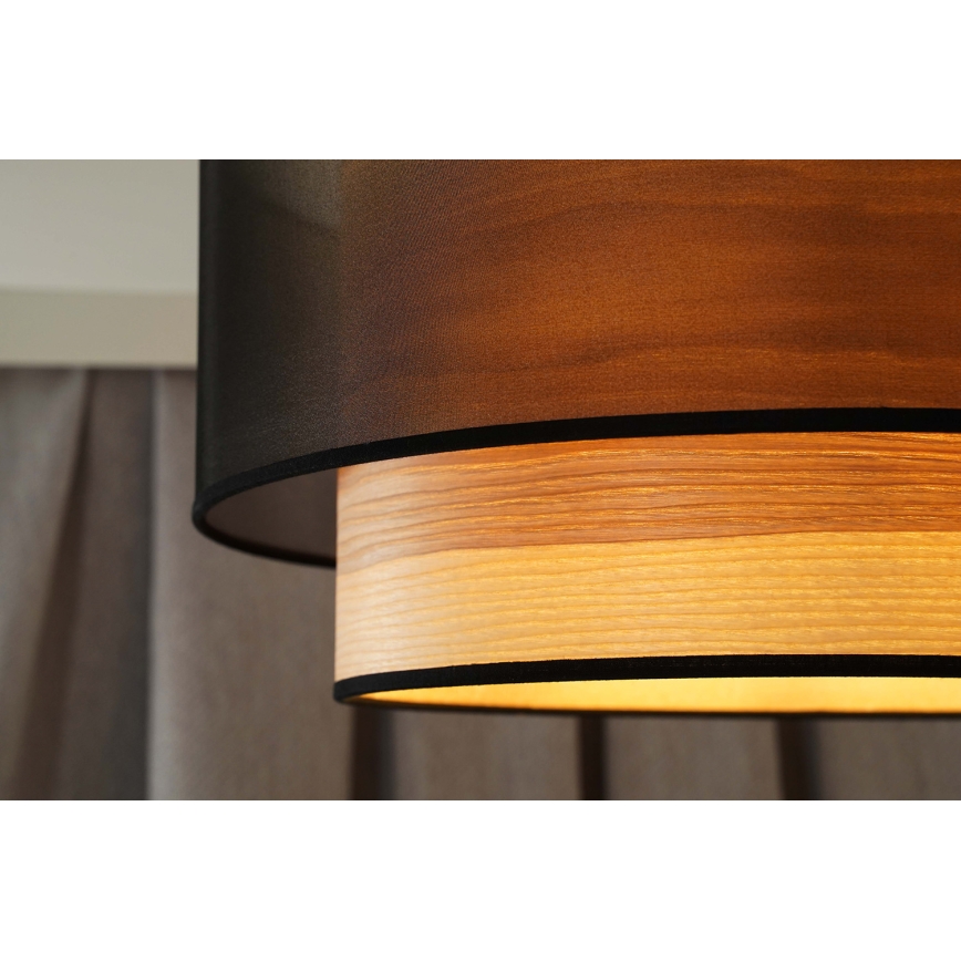 Duolla - Ljuskrona med textilsladd WOOD BOHO 1xE27/15W/230V diameter 45 cm svart/beige
