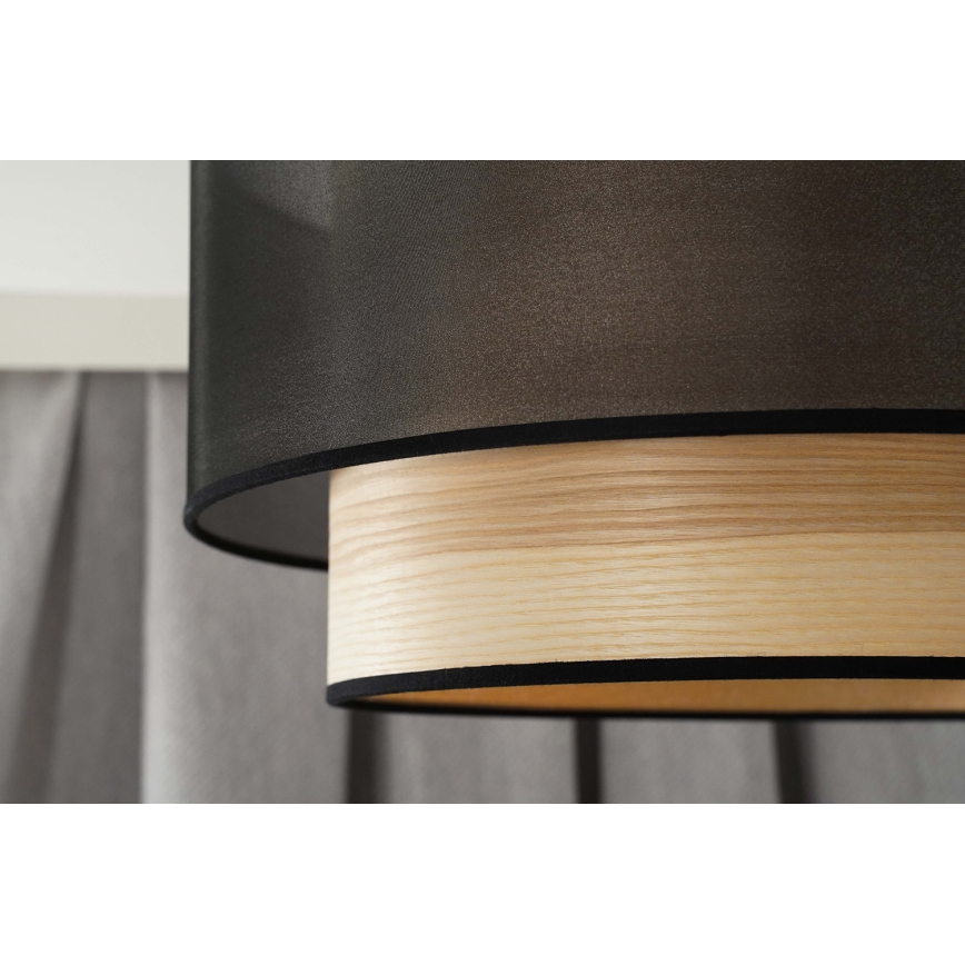 Duolla - Ljuskrona med textilsladd WOOD BOHO 1xE27/15W/230V diameter 45 cm svart/beige