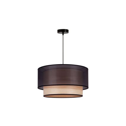 Duolla - Ljuskrona med textilsladd WOOD BOHO 1xE27/15W/230V diameter 45 cm svart/beige