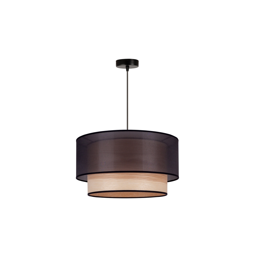 Duolla - Ljuskrona med textilsladd WOOD BOHO 1xE27/15W/230V diameter 45 cm svart/beige