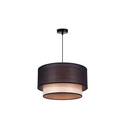 Duolla - Ljuskrona med textilsladd WOOD BOHO 1xE27/15W/230V diameter 45 cm svart/beige