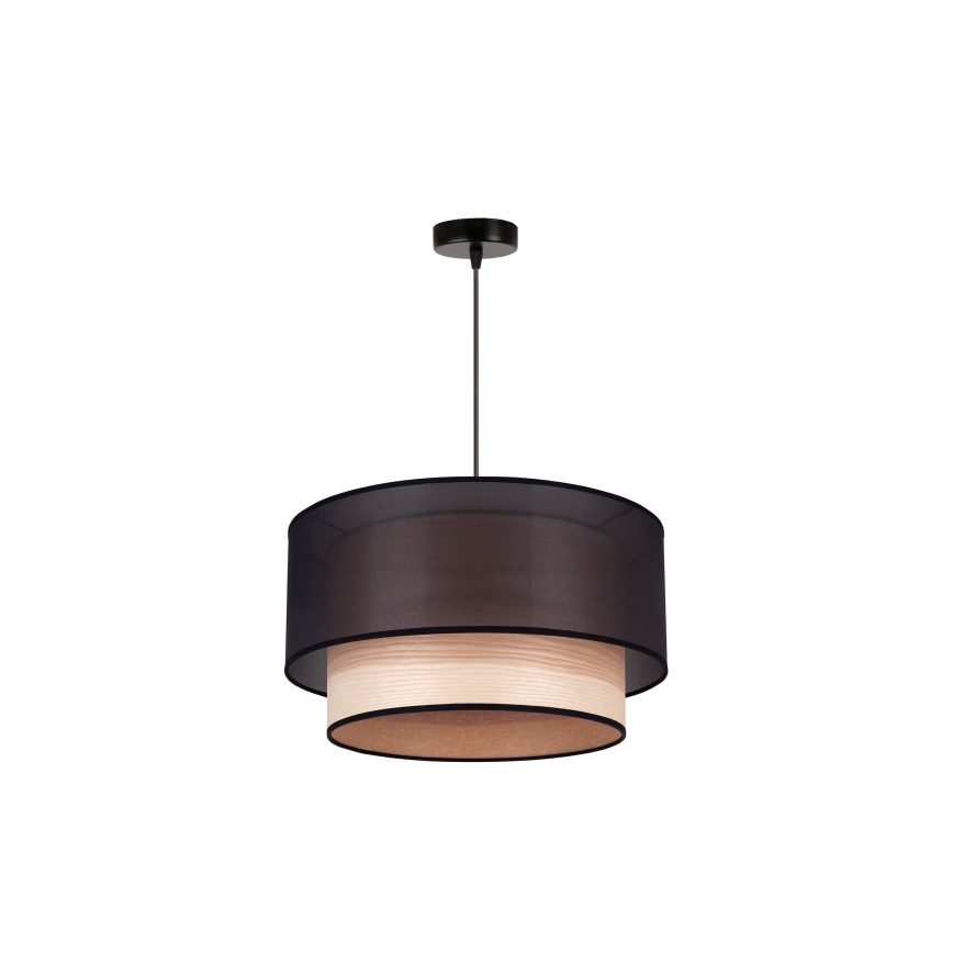 Duolla - Ljuskrona med textilsladd WOOD BOHO 1xE27/15W/230V diameter 45 cm svart/beige