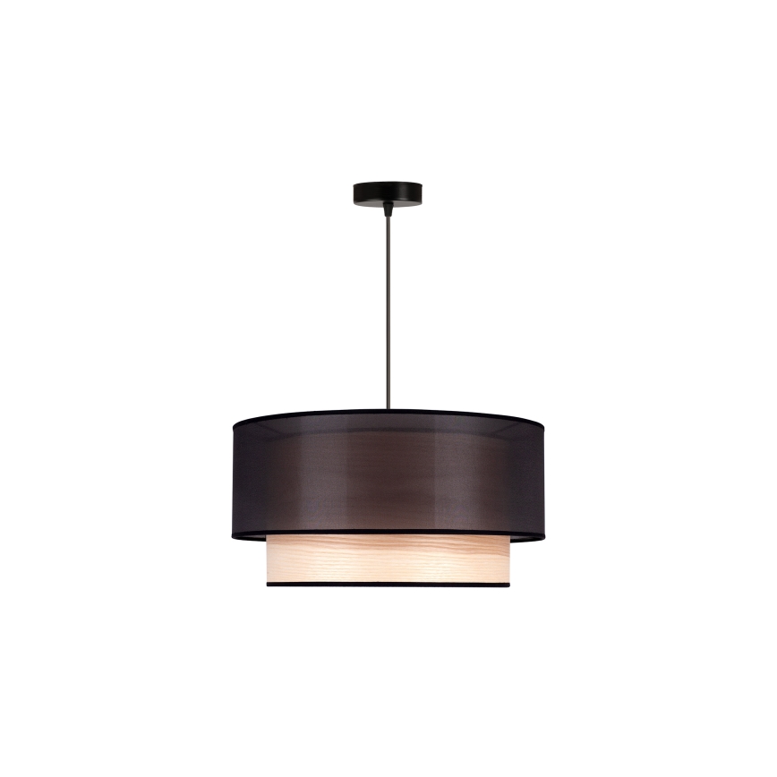 Duolla - Ljuskrona med textilsladd WOOD BOHO 1xE27/15W/230V diameter 45 cm svart/beige