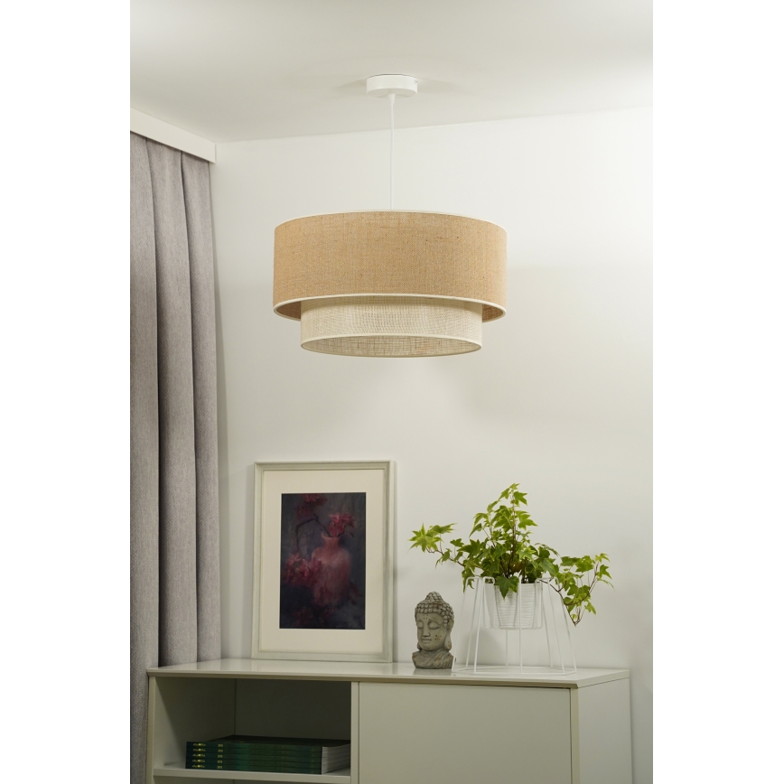 Duolla - Ljuskrona med textilsladd YUTE BOHO 1xE27/15W/230V diameter 45 cm brun/grädde