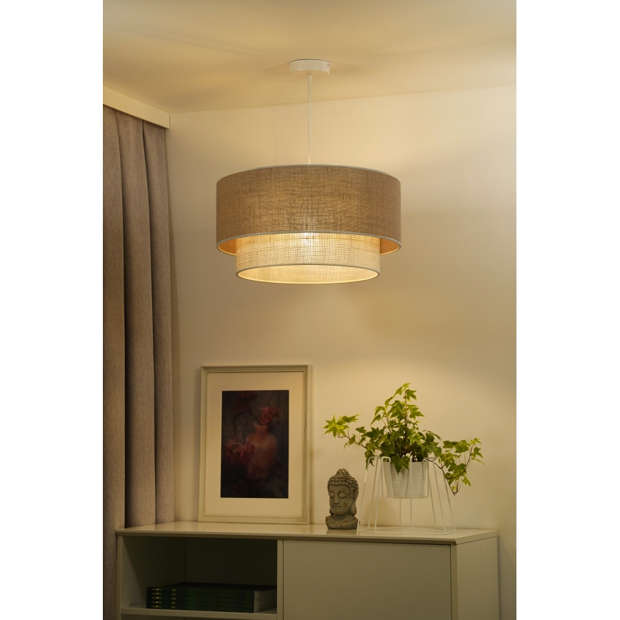 Duolla - Ljuskrona med textilsladd YUTE BOHO 3xE27/15W/230V diameter 60 cm brun/grädde