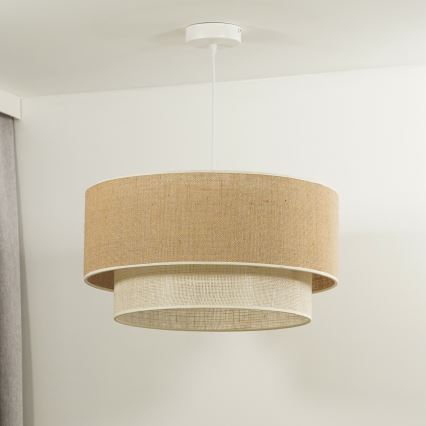 Duolla - Ljuskrona med textilsladd YUTE BOHO 3xE27/15W/230V diameter 60 cm brun/grädde