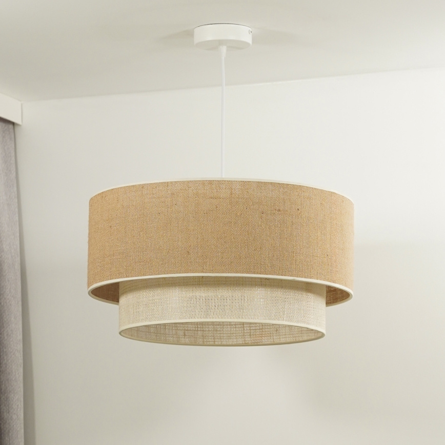 Duolla - Ljuskrona med textilsladd YUTE BOHO 3xE27/15W/230V diameter 60 cm brun/grädde
