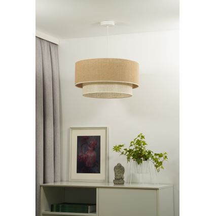 Duolla - Ljuskrona med textilsladd YUTE BOHO 3xE27/15W/230V diameter 60 cm brun/grädde