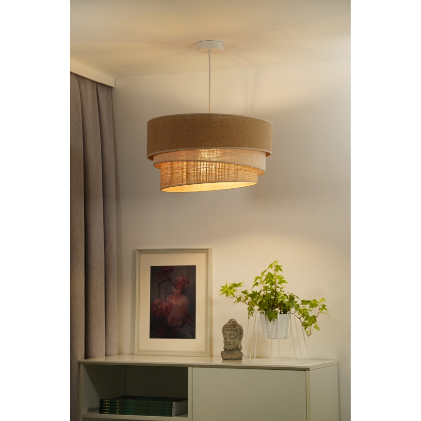 Duolla - Ljuskrona med textilsladd YUTE TRIO 1xE27/15W/230V diameter 45 cm brun/grå/beige