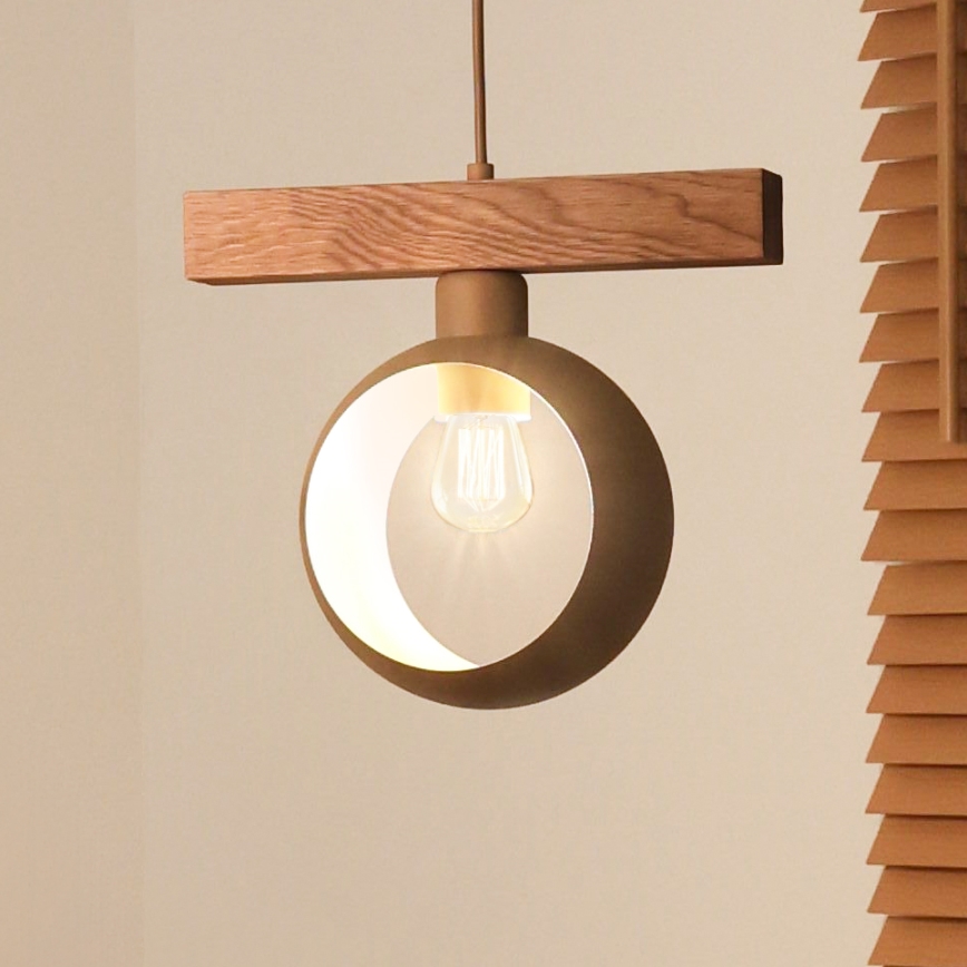 Duolla - Pendellampa med kabel IRONLINE 1xE27/15W/230V furu ek/beige