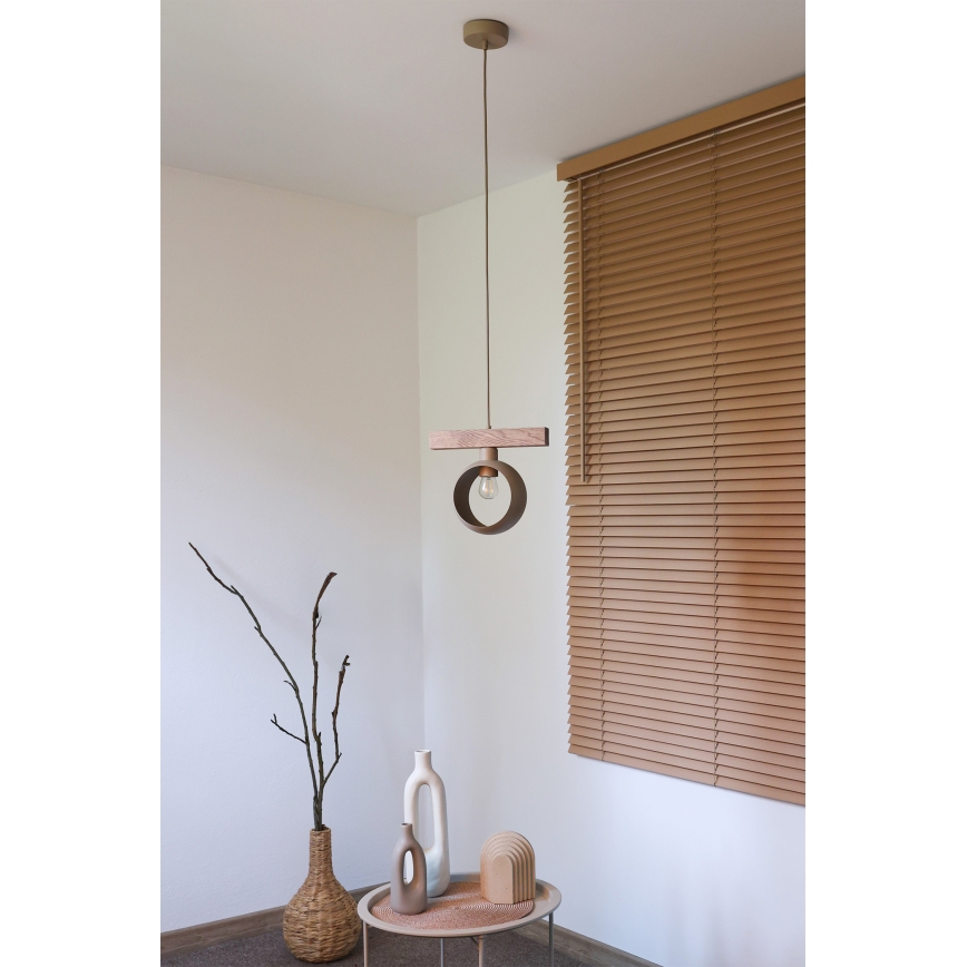 Duolla - Pendellampa med kabel IRONLINE 1xE27/15W/230V furu ek/beige