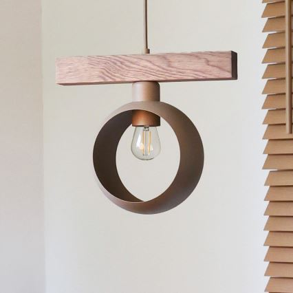 Duolla - Pendellampa med kabel IRONLINE 1xE27/15W/230V furu ek/beige