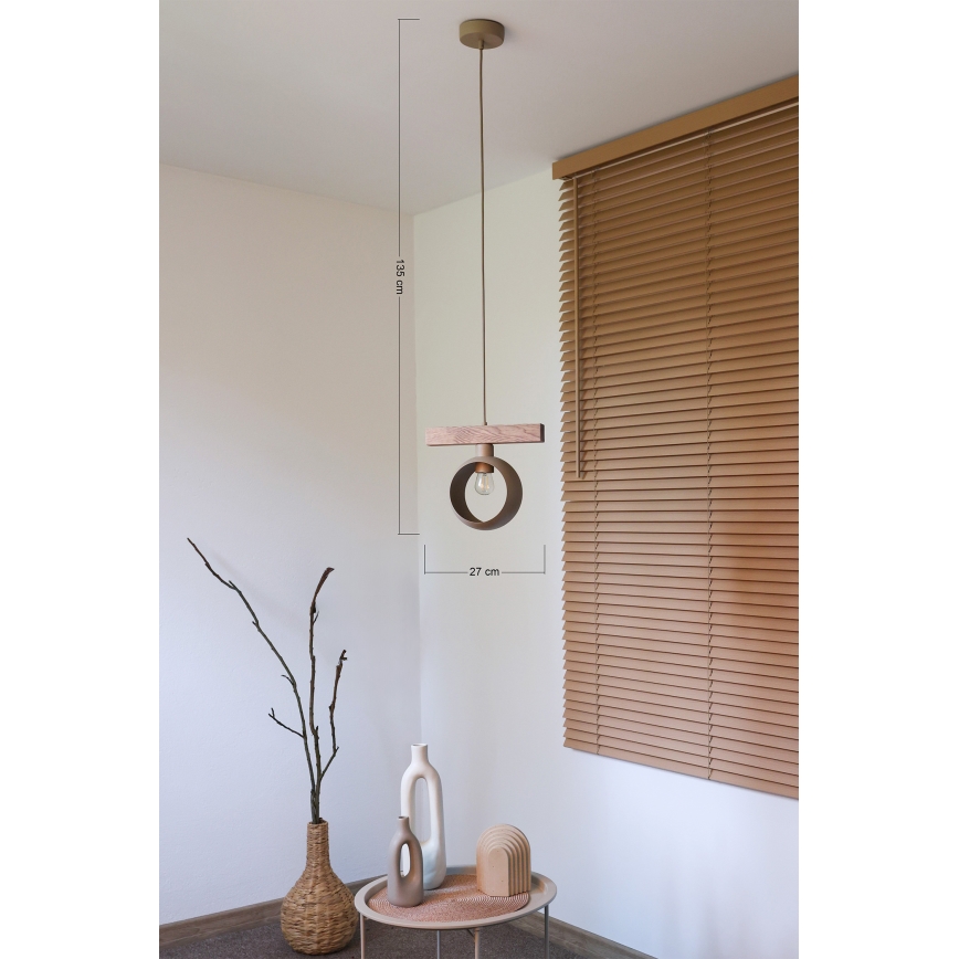 Duolla - Pendellampa med kabel IRONLINE 1xE27/15W/230V furu ek/beige