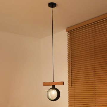 Duolla - Pendellampa på vajer IRONLINE 1xE27/15W/230V furu/ek/svart