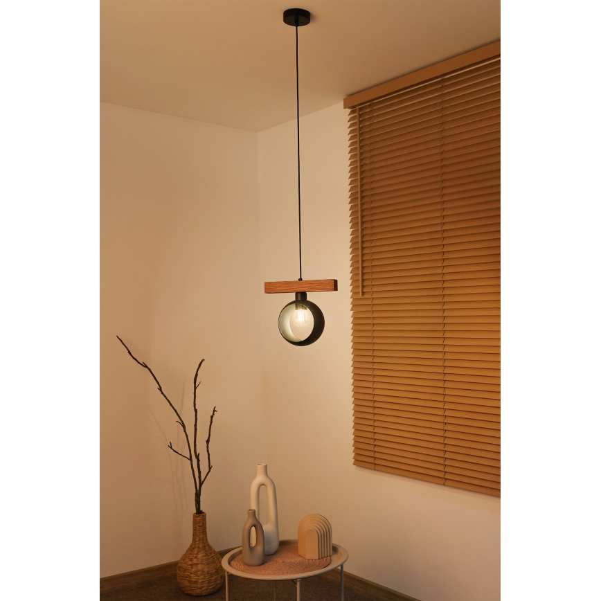 Duolla - Pendellampa på vajer IRONLINE 1xE27/15W/230V furu/ek/svart