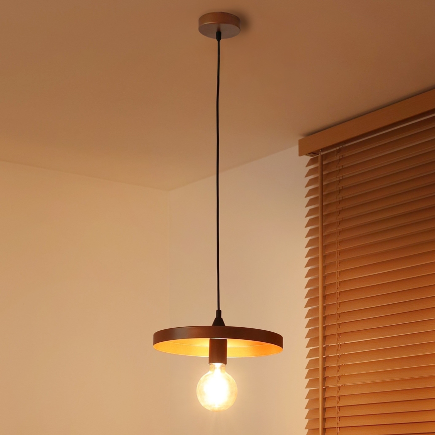 Duolla - Pendellampa på vajer IRONLINE 1xE27/15W/230V Ø 30 cm koppar/svart