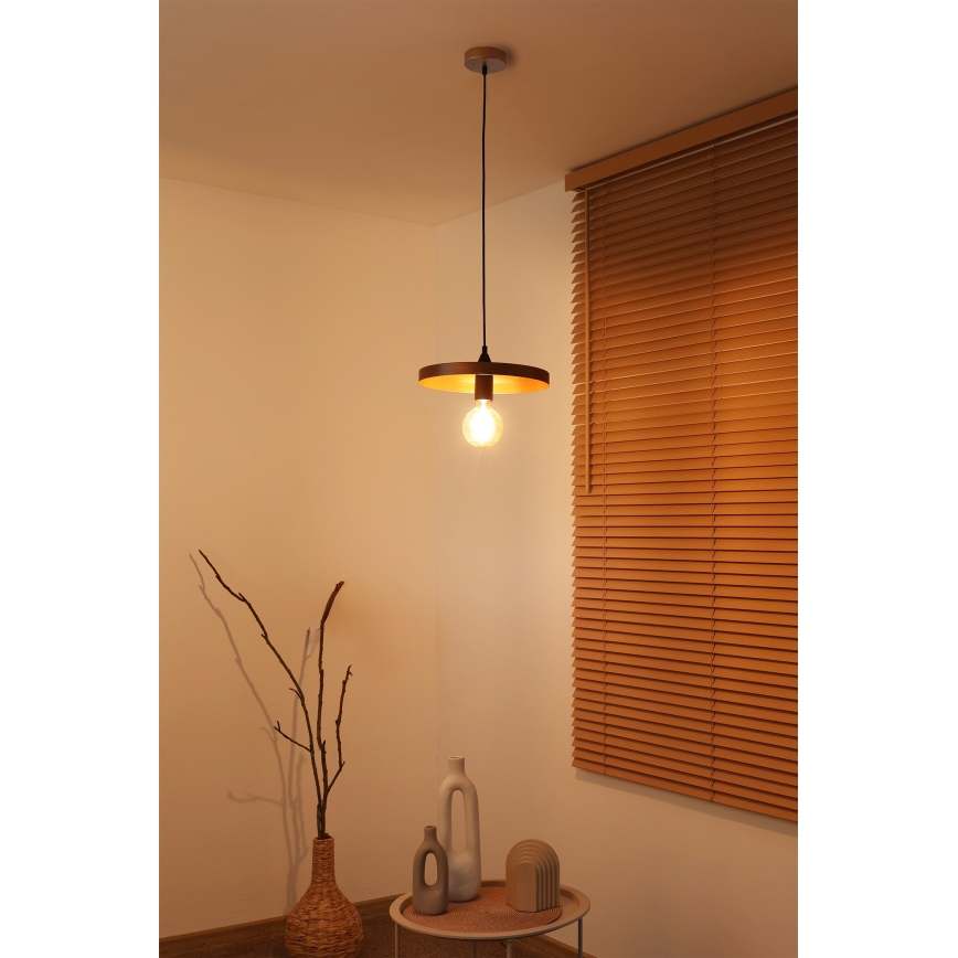 Duolla - Pendellampa på vajer IRONLINE 1xE27/15W/230V Ø 30 cm koppar/svart
