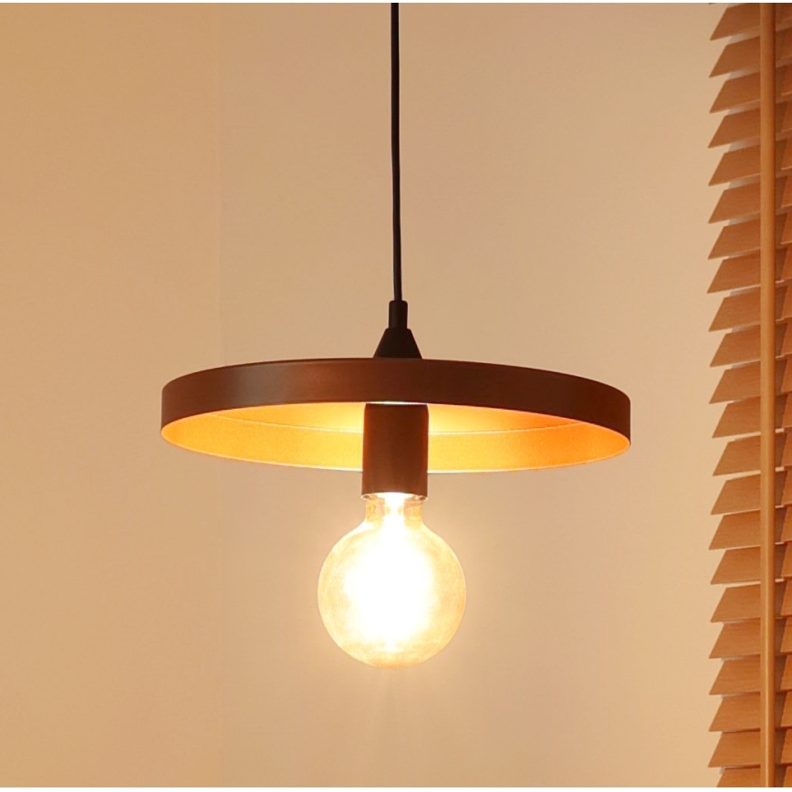 Duolla - Pendellampa på vajer IRONLINE 1xE27/15W/230V Ø 30 cm koppar/svart