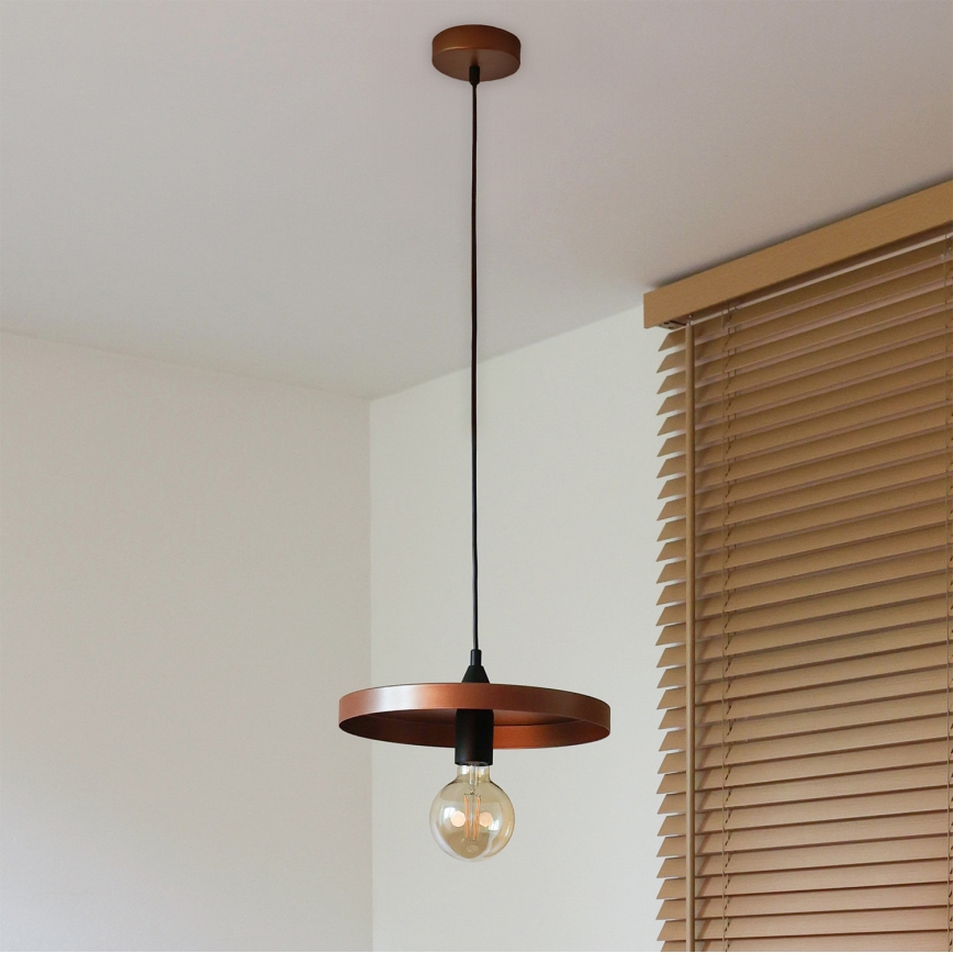 Duolla - Pendellampa på vajer IRONLINE 1xE27/15W/230V Ø 30 cm koppar/svart